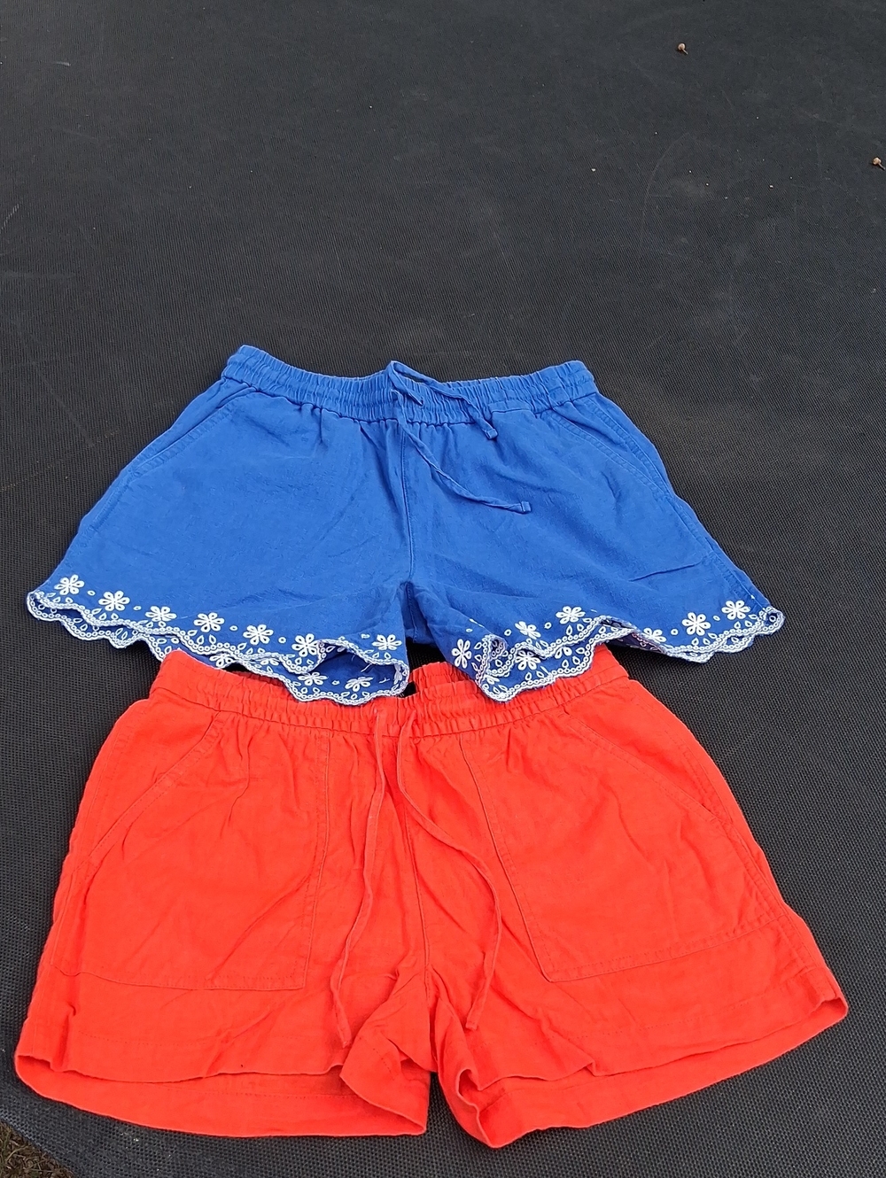 J. Crew Blue Embroidered Scallop & Red Drawstring High-Waist Shorts Set